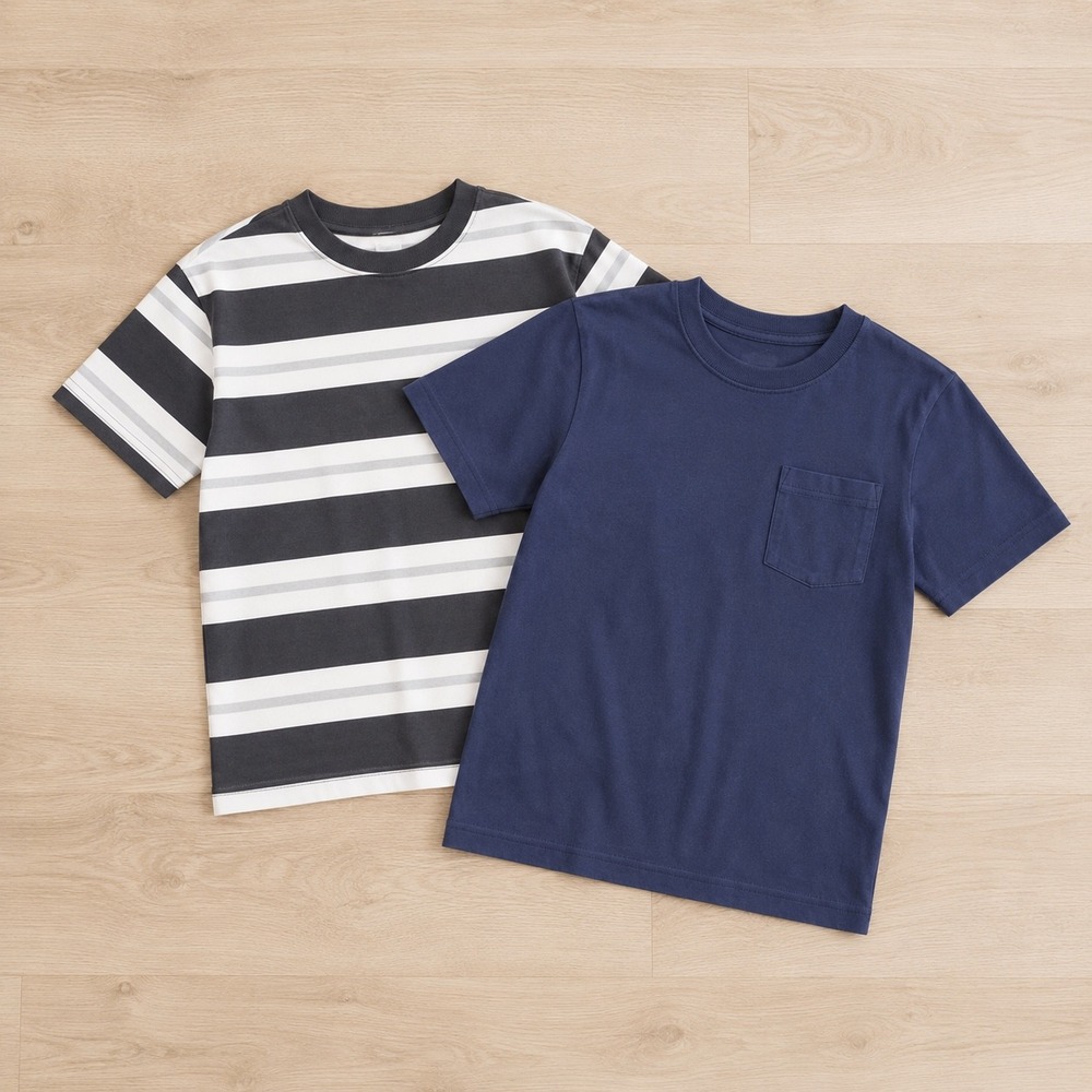 Cat & Jack Boys 2pk Short Sleeve T-Shirts Navy Pocket & Striped Size L 10/12 NEW